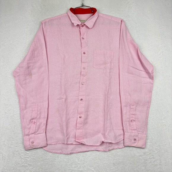 Mister French Other - Mister French Mens XL Pink Linen Long Sleeve Button Down Shirt Red Collar Accent